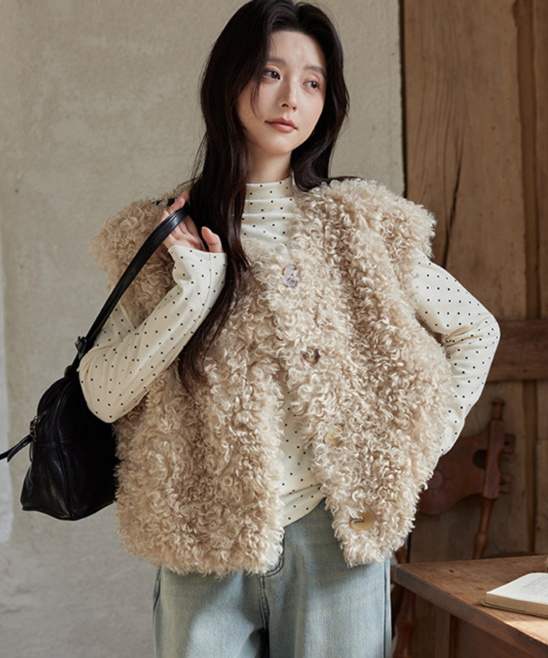 【新品タグ付✨】アメリ ボアベスト ベージュ コールドブレーカー COLDBREAKER ウール ボアベスト （Beige） -靴