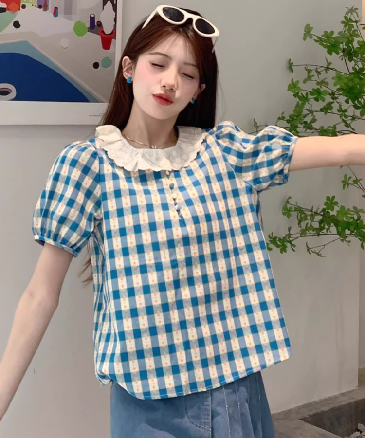 パフスリーブフラワーギンガムチェックブラウス – jemiremi(ジェミレミ) パフスリーブフラワーギンガムチェックブラウス – jemiremi(ジェミレミ)