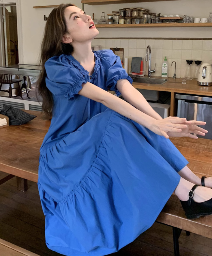 パフスリーブフリルカラーティアードコットンワンピース – jemiremi パフスリーブフリルカラーティアードコットンワンピース – jemiremi