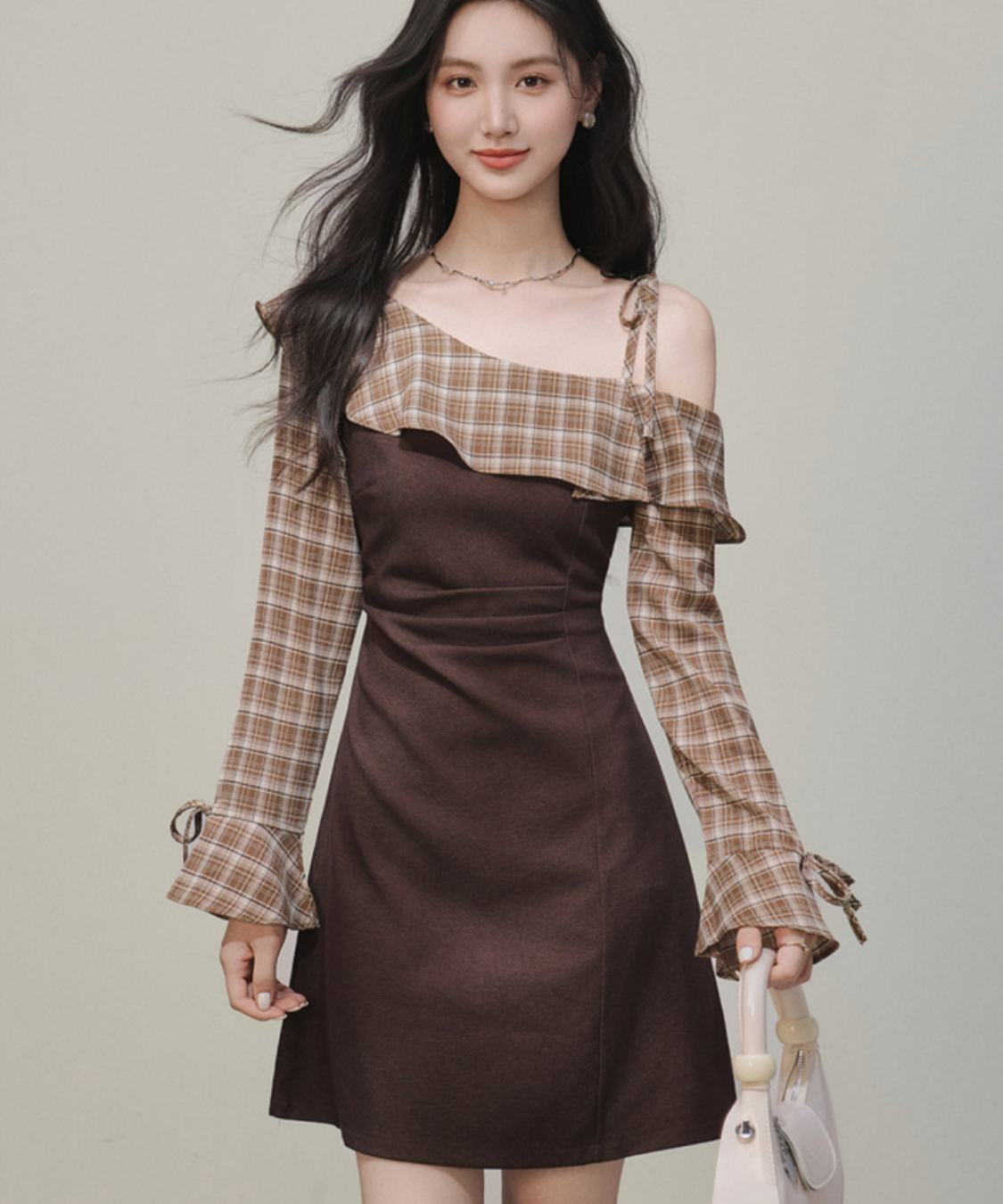 ワンショルダーチェック柄フリルワンピース – jemiremi ワンショルダーチェック柄フリルワンピース – jemiremi