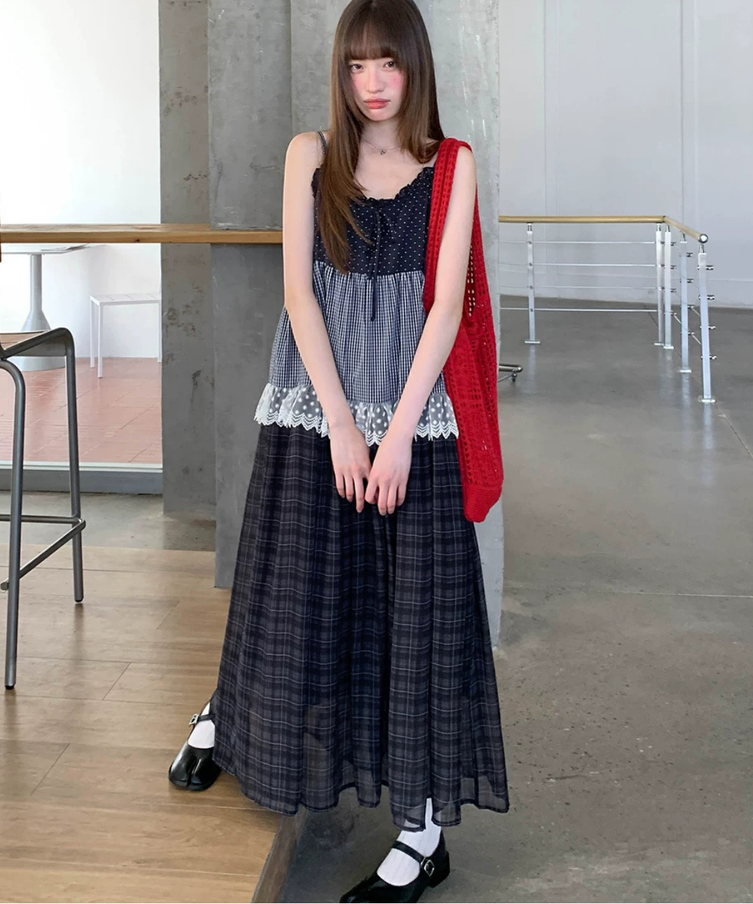 ドット×チェック柄切り替えロングキャミワンピース – jemiremi ドット×チェック柄切り替えロングキャミワンピース – jemiremi
