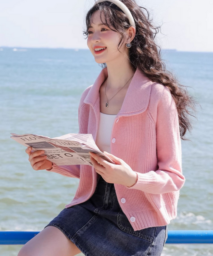 スウィートピンク襟付きニットカーディガン – jemiremi スウィートピンク襟付きニットカーディガン – jemiremi