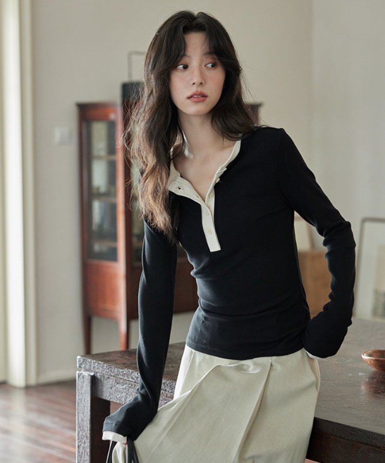 【美品 リネン100%】キャピタル ヘンリーネック　カットソー　ベルト　y2k バイカラーヘンリーネックスリムカットソー – jemiremi（ジェミレミ）