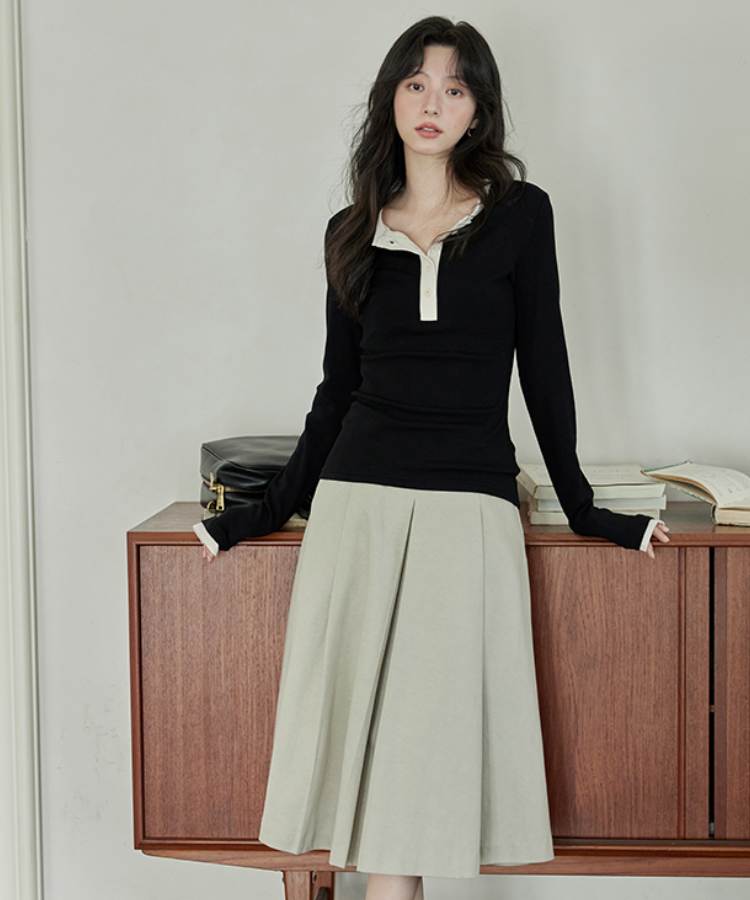 バイカラーヘンリーネックスリムカットソー – jemiremi（ジェミレミ）