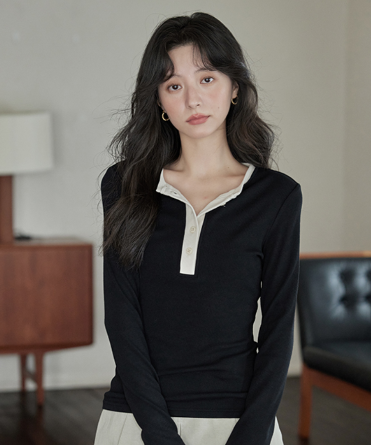 バイカラーヘンリーネックスリムカットソー – jemiremi（ジェミレミ）