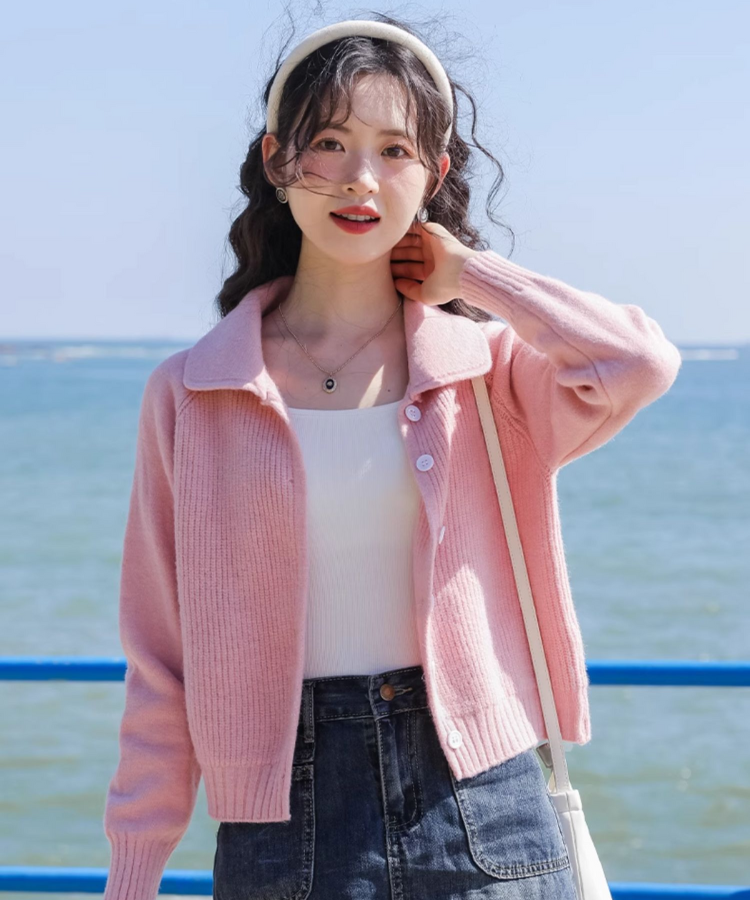 スウィートピンク襟付きニットカーディガン – jemiremi（ジェミレミ）