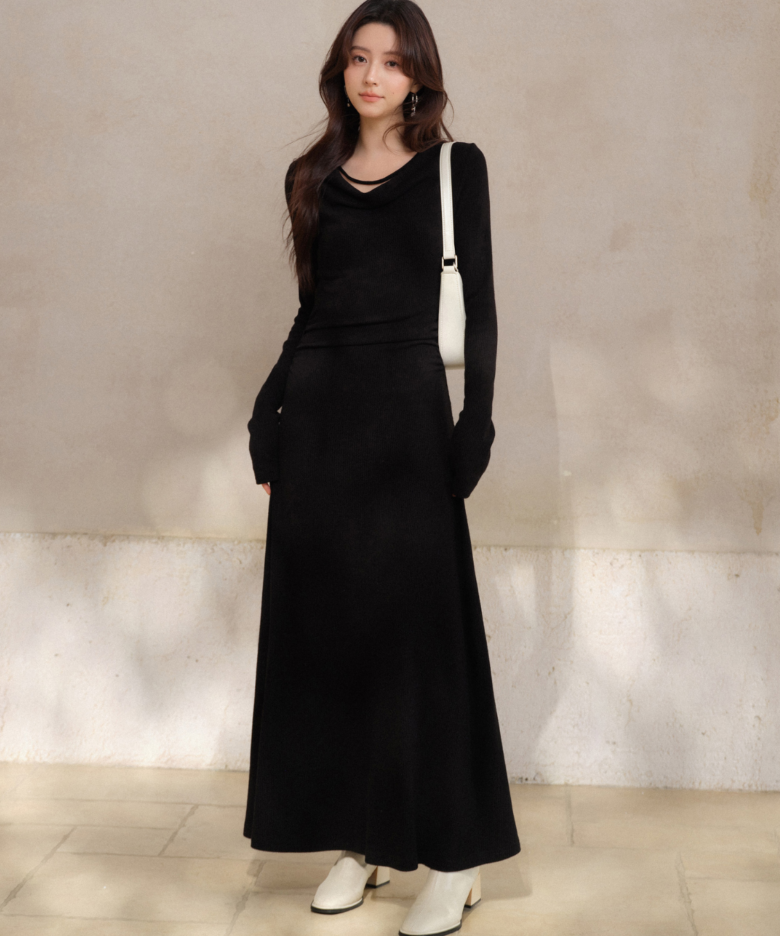 ドレープネックマキシワンピース