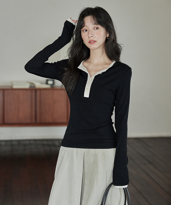 バイカラーヘンリーネックスリムカットソー – jemiremi（ジェミレミ）