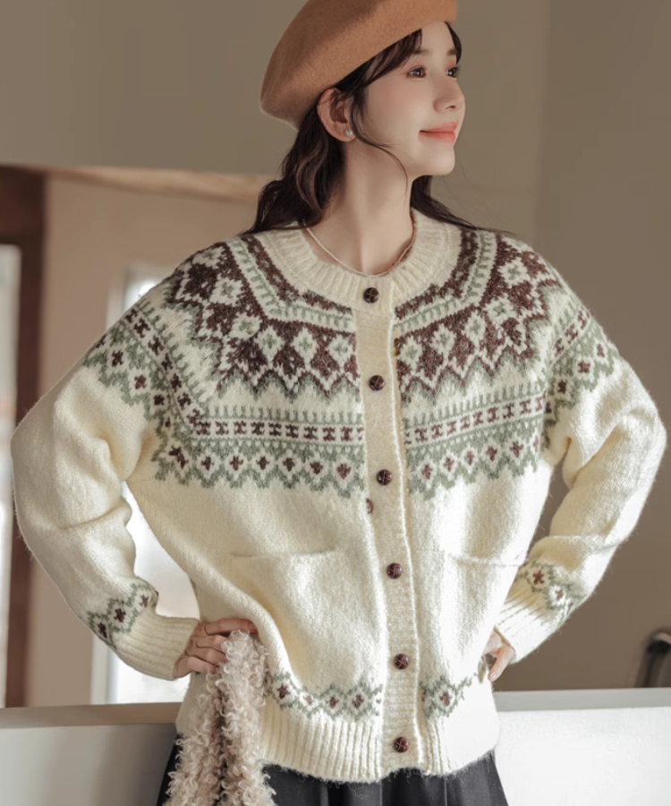 ノルディック柄ワックスニットカーディガン – jemiremi ノルディック柄ワックスニットカーディガン – jemiremi