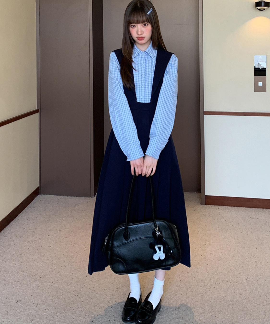 セーラーカラーボックスプリーツロングワンピース