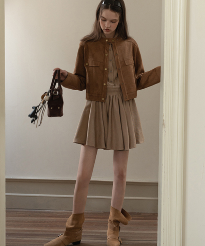 肩掛けニット風デザインシャツワンピース