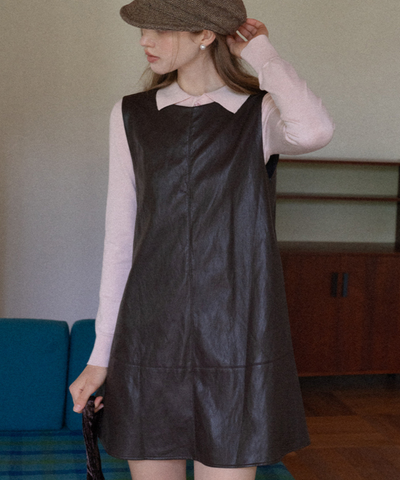 フェイクレザーバックリボンAラインジャンパースカート