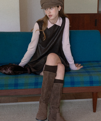 フェイクレザーバックリボンAラインジャンパースカート