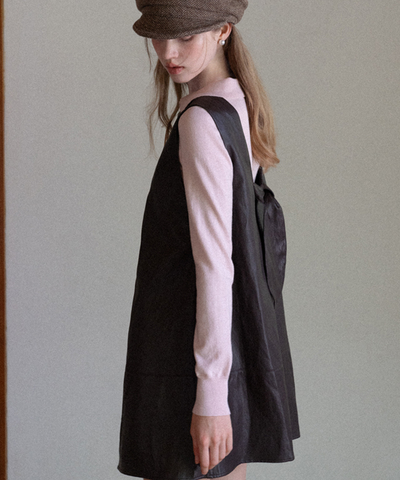 フェイクレザーバックリボンAラインジャンパースカート