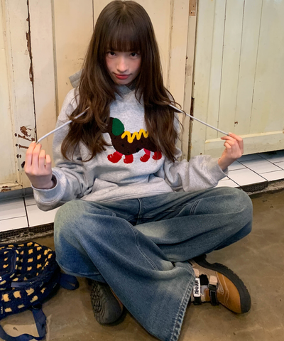 ホットドッグ風ダックスフンド裏起毛パーカー