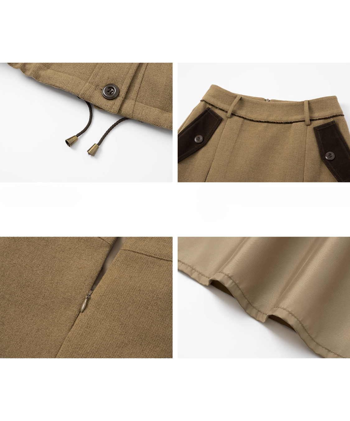 ドロスト付き配色ジャケット＋ボックスプリーツスカート 2点セット