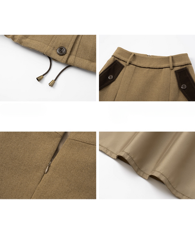 ドロスト付き配色ジャケット＋ボックスプリーツスカート 2点セット