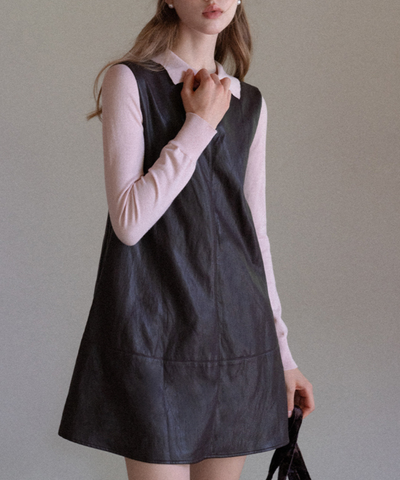 フェイクレザーバックリボンAラインジャンパースカート