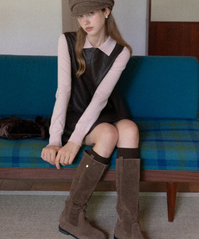 フェイクレザーバックリボンAラインジャンパースカート