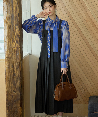 ボックスプリーツロングジャンパースカート