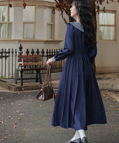 ギンガムチェック襟ボックスプリーツワンピース