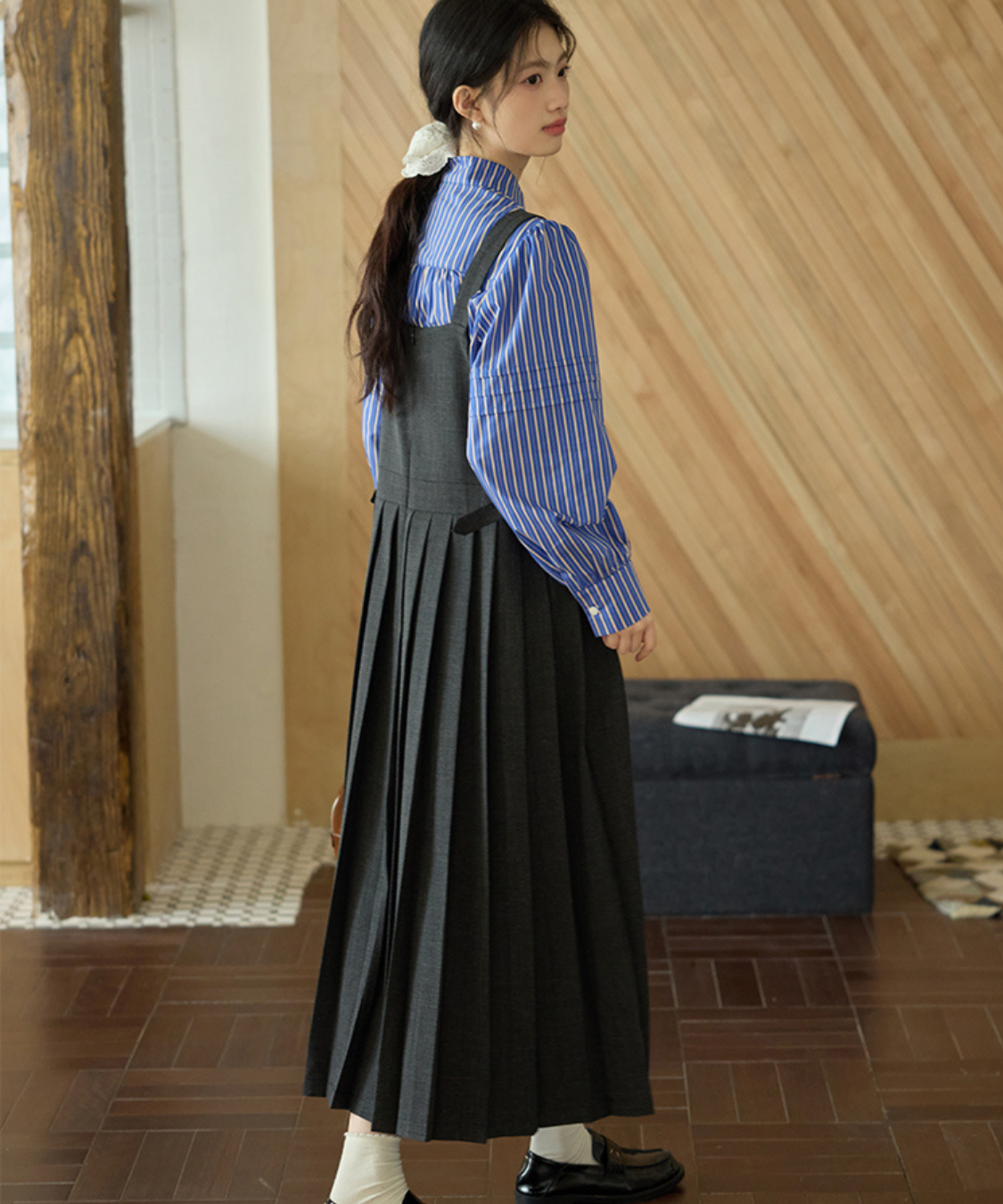 ボックスプリーツロングジャンパースカート
