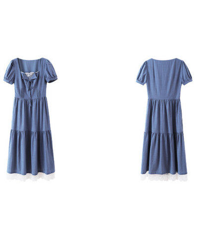 レースレイヤード風フロントリボンティアードワンピース