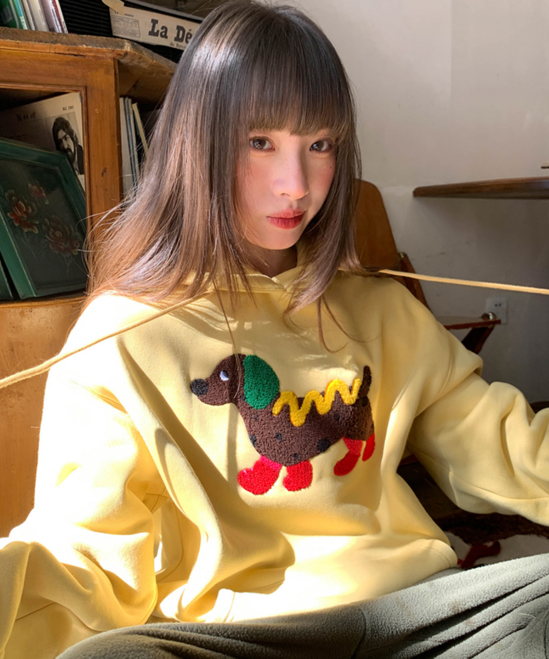 ホットドッグ風ダックスフンド裏起毛パーカー