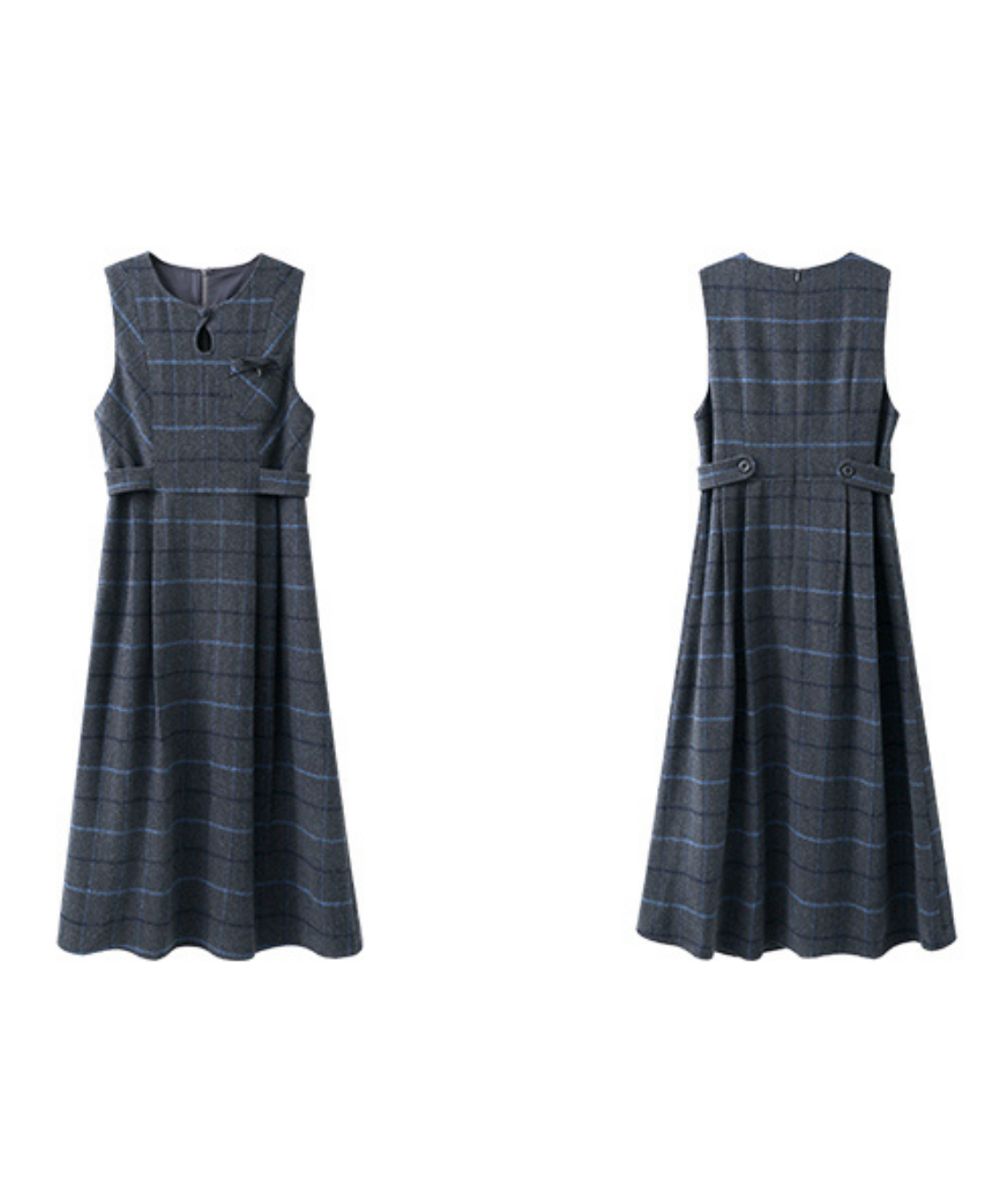 ウエスト切替チェックリボンワンピース