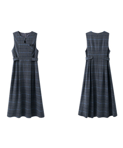 ウエスト切替チェックリボンワンピース