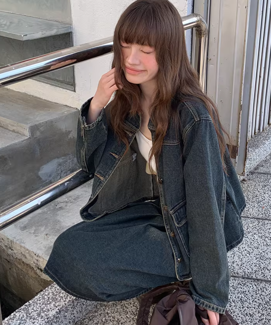 フロントボタン襟付きデニムジャケット（セットアップ可） – jemiremi