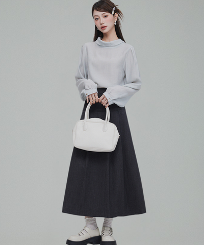 バックリボンブラウス＋無地ノースリーブベスト＋フレアタックスカート 3点セット