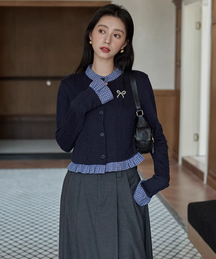 チェックシャツドッキングケーブルカーディガン – jemiremi（ジェミレミ）