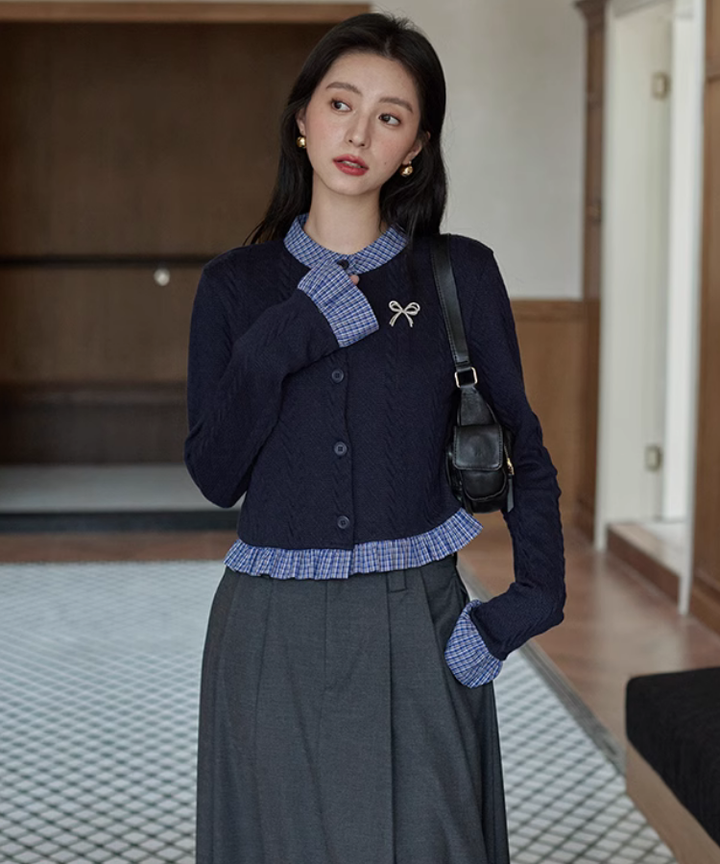 チェックシャツドッキングケーブルカーディガン – jemiremi（ジェミレミ）