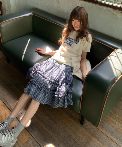 ティアードフリル膝丈チェックスカート