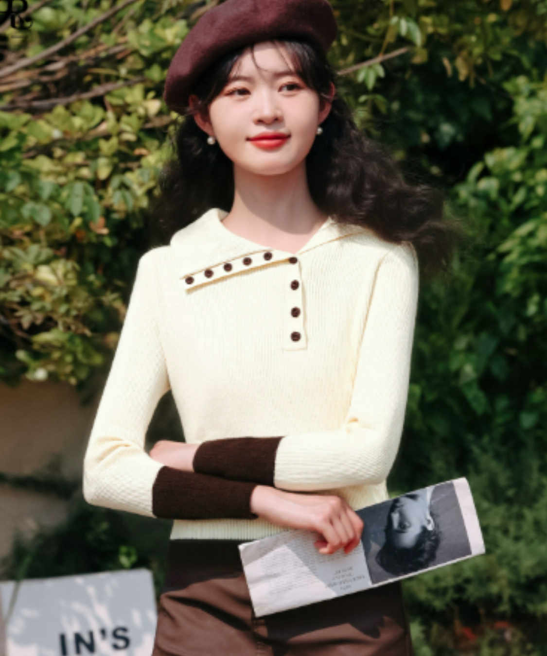 配色カフスリブニットトップス