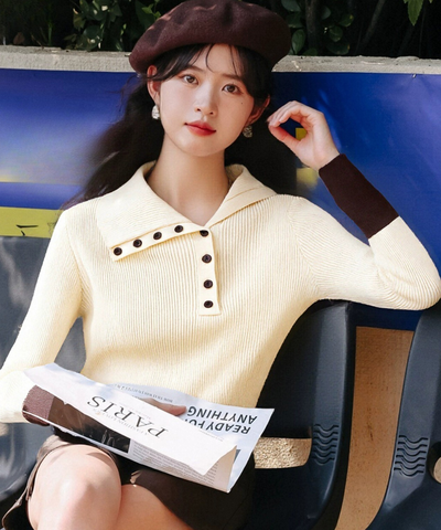 配色カフスリブニットトップス