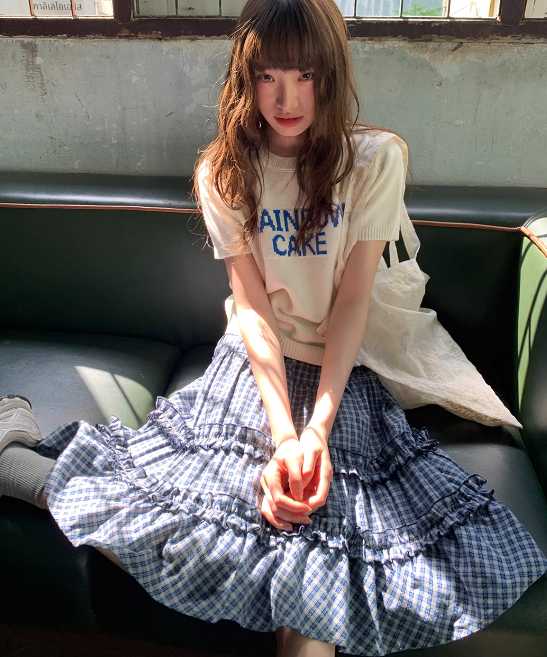 ティアードフリル膝丈チェックスカート