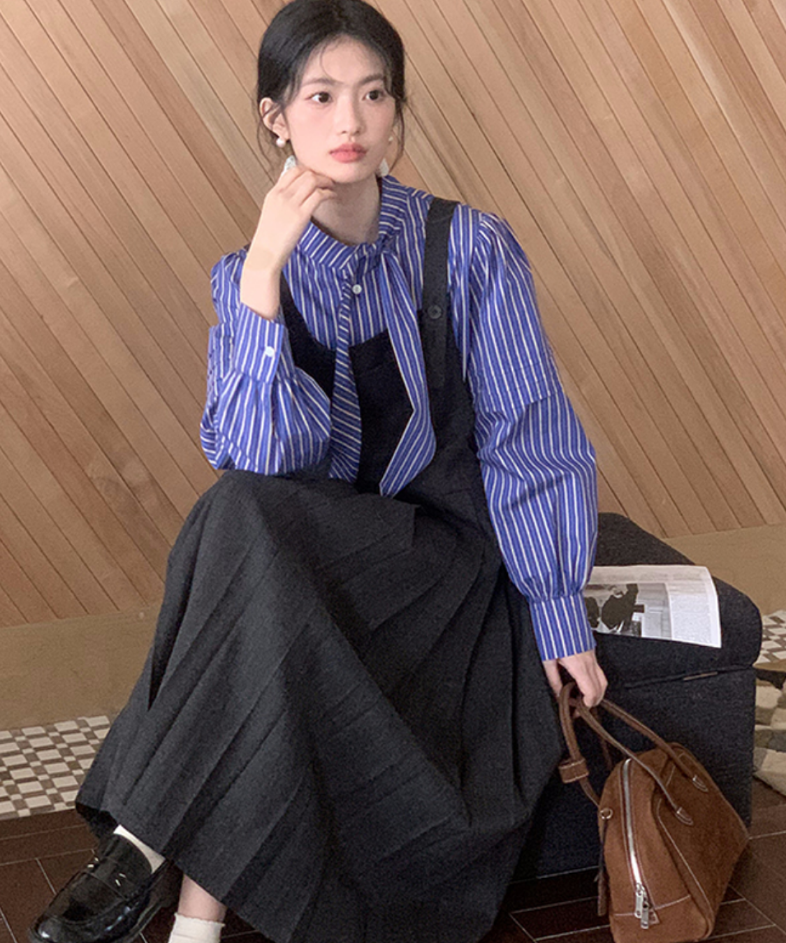 ボックスプリーツロングジャンパースカート