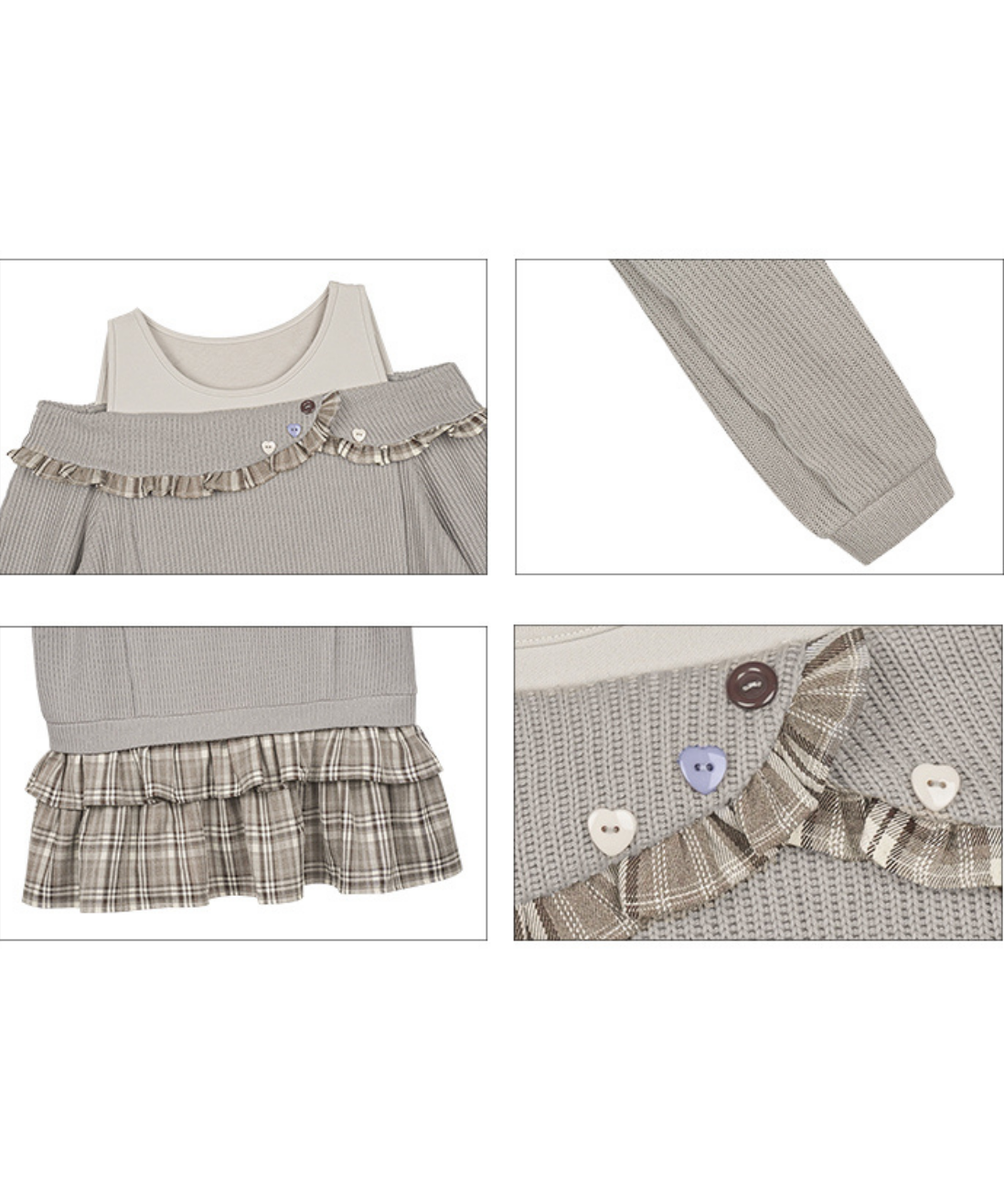 チェックフリル切替ニットフェイクワンピース