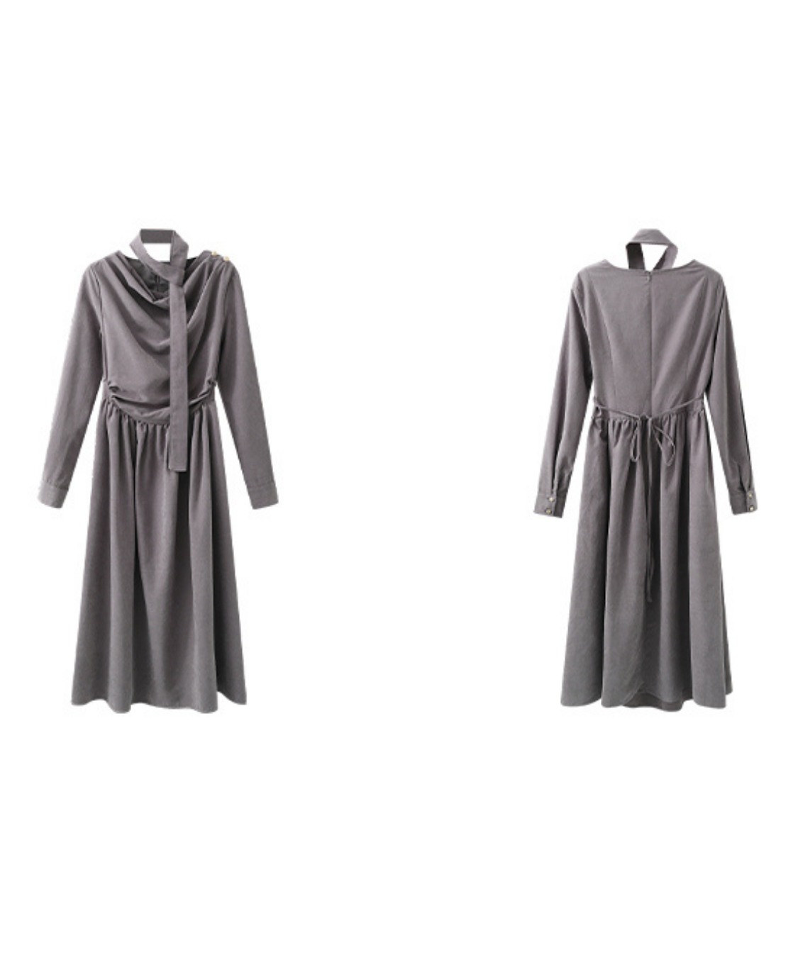 ウエストギャザードレープネックロングワンピース