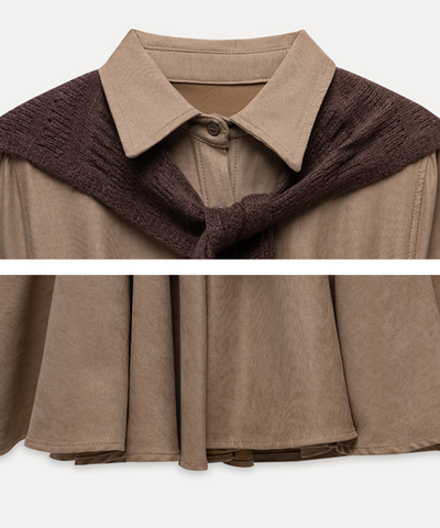 肩掛けニット風デザインシャツワンピース