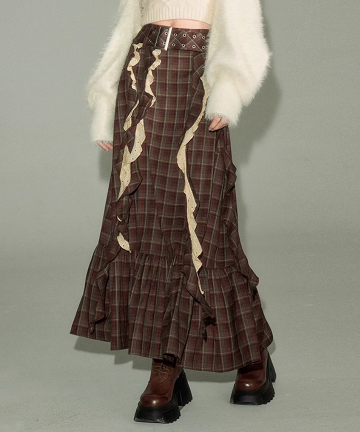 G*y様 ブラウンチェック フリルミニスカート(ズボン) サイドフリルチェック柄フレアーSK - Ank Rouge(アンクルージュ