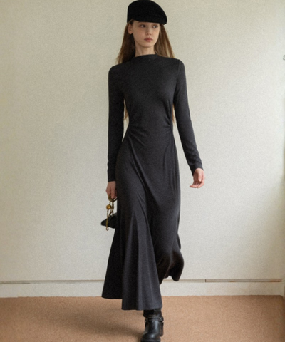 モックネックウエストドレープマーメイドワンピース