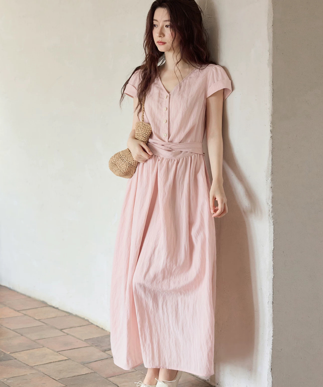 【新品♡美シルエット】エムズグレイシー　チェック×リボンフレアワンピース　ピンク Vネックバックリボンフレアワンピース – jemiremi（ジェミレミ）