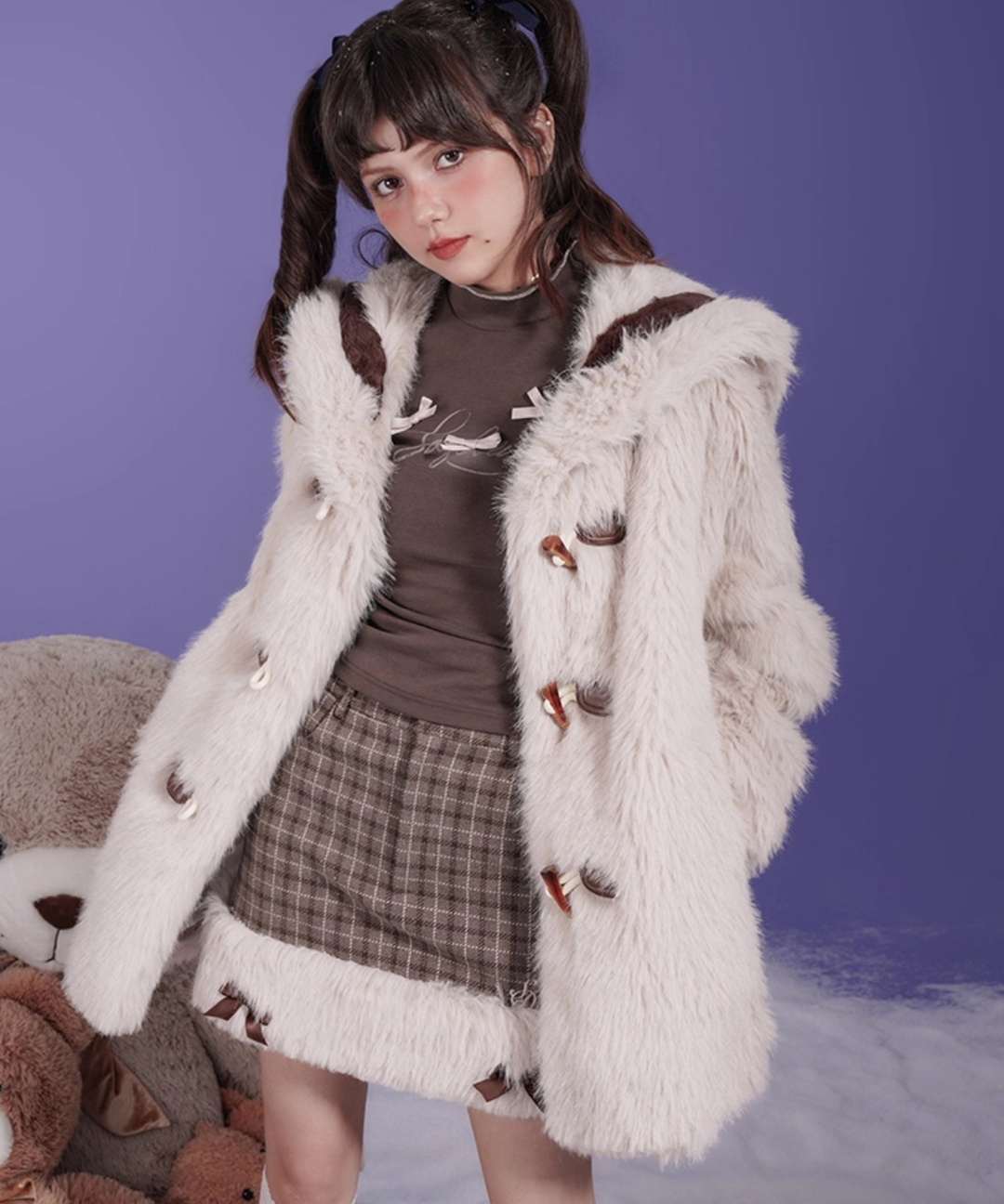 リボン付きセーラーデザインフェイクファーコート – jemiremi