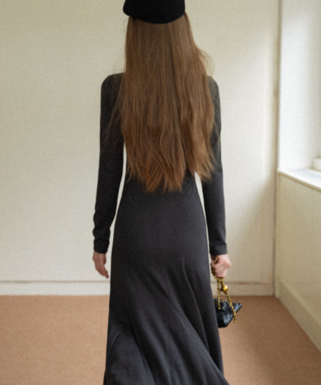 モックネックウエストドレープマーメイドワンピース