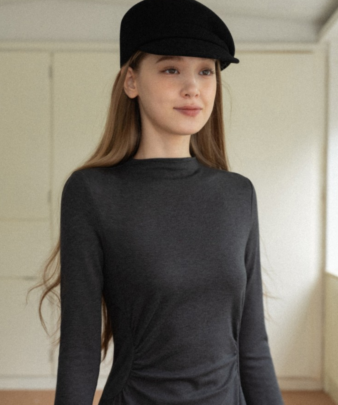 モックネックウエストドレープマーメイドワンピース