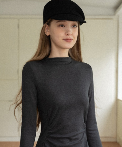 モックネックウエストドレープマーメイドワンピース