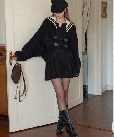 フレアスリーブプリーツニットワンピース